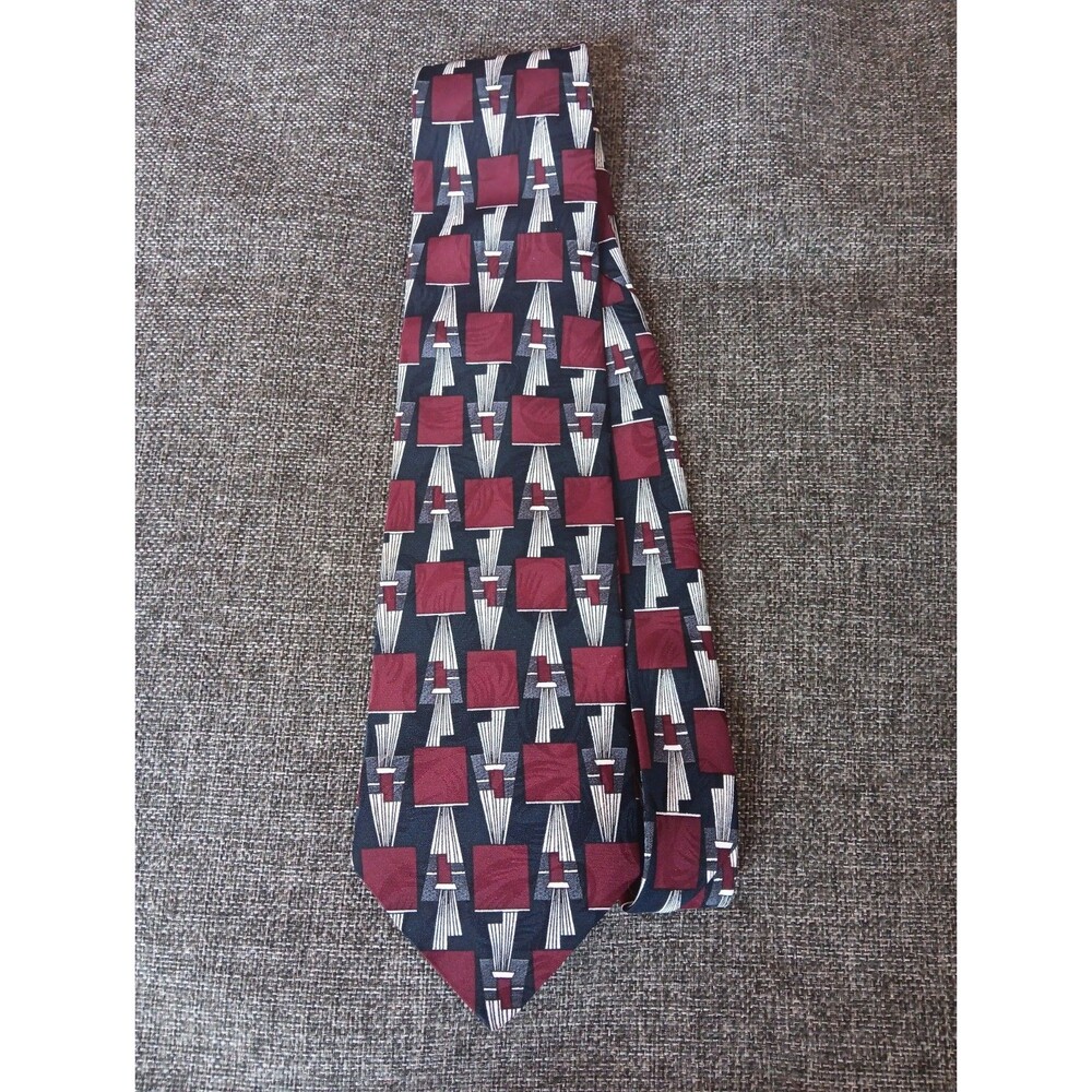 Cresent Bay Tie 70s 80s 90s Y2K Mens Red Black White Wide Long
